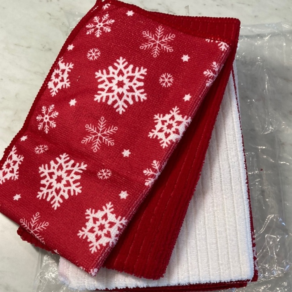 NEW 9ct Winter Snowflake Red White Microfiber Hand Towels/Cleaning Cloths